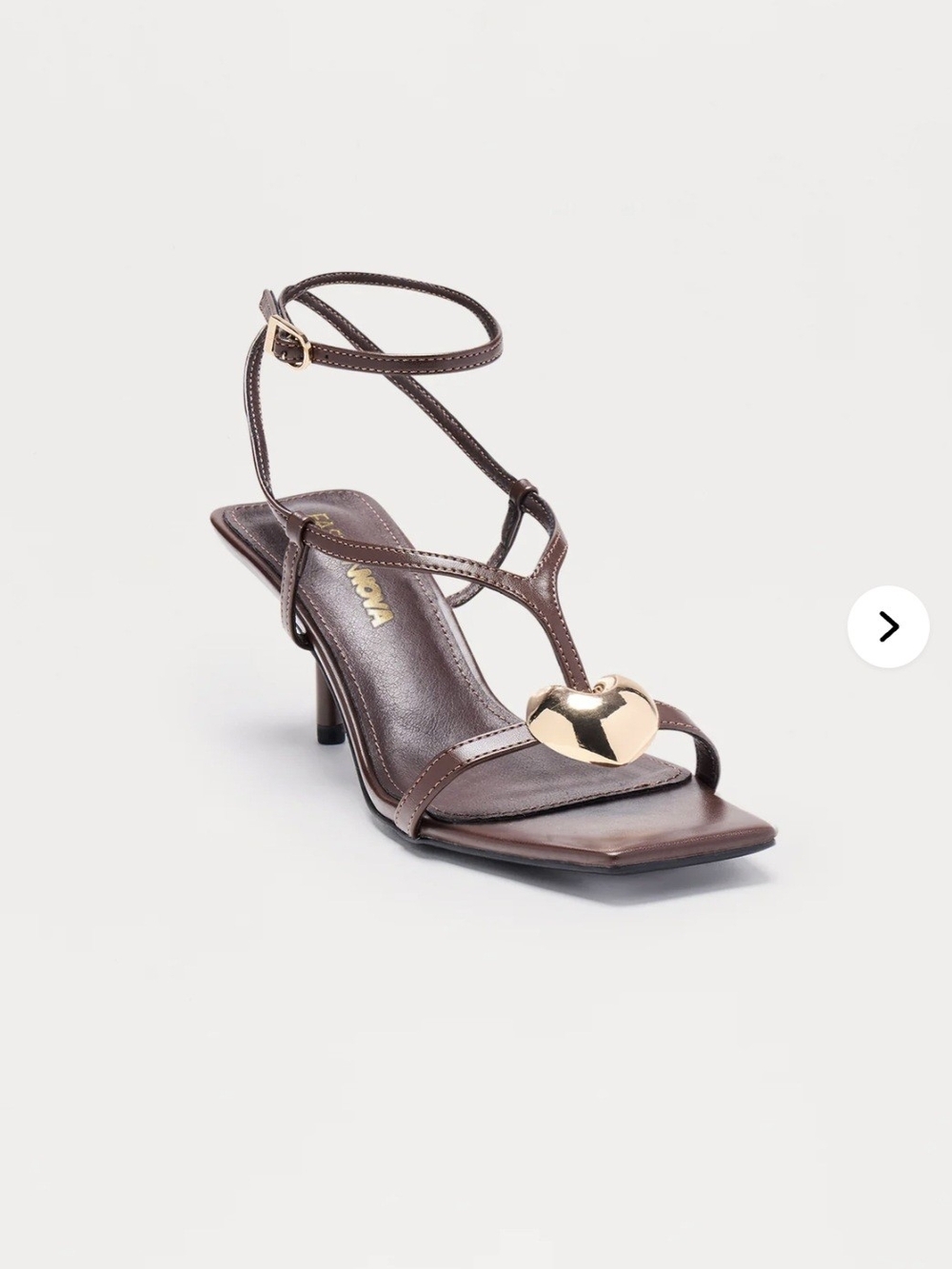 Fashion Nova Brown Strappy Sandal with Gold Heart Accent